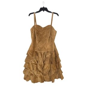 Apart Tan leather  Suede sweetheart neckline mini mini ruffled Dress